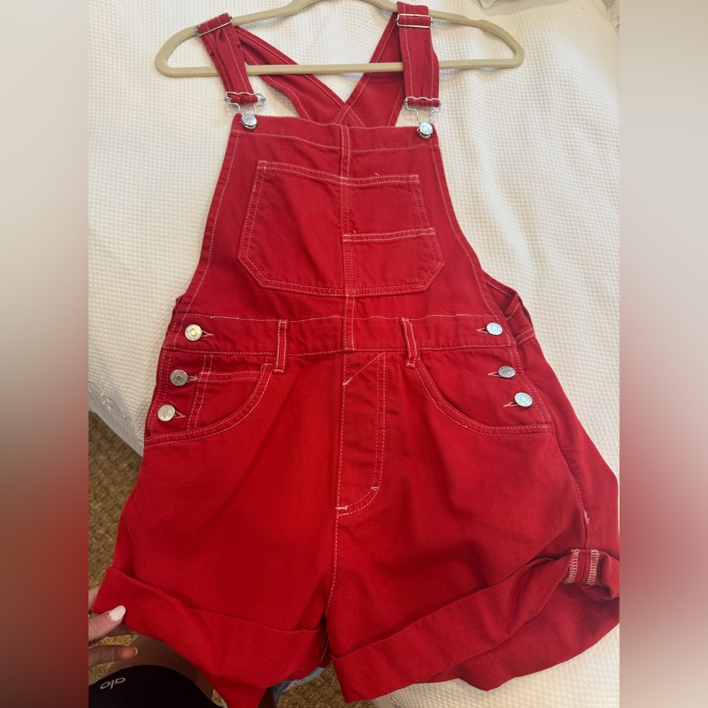 We The Free Red Denim Overalls